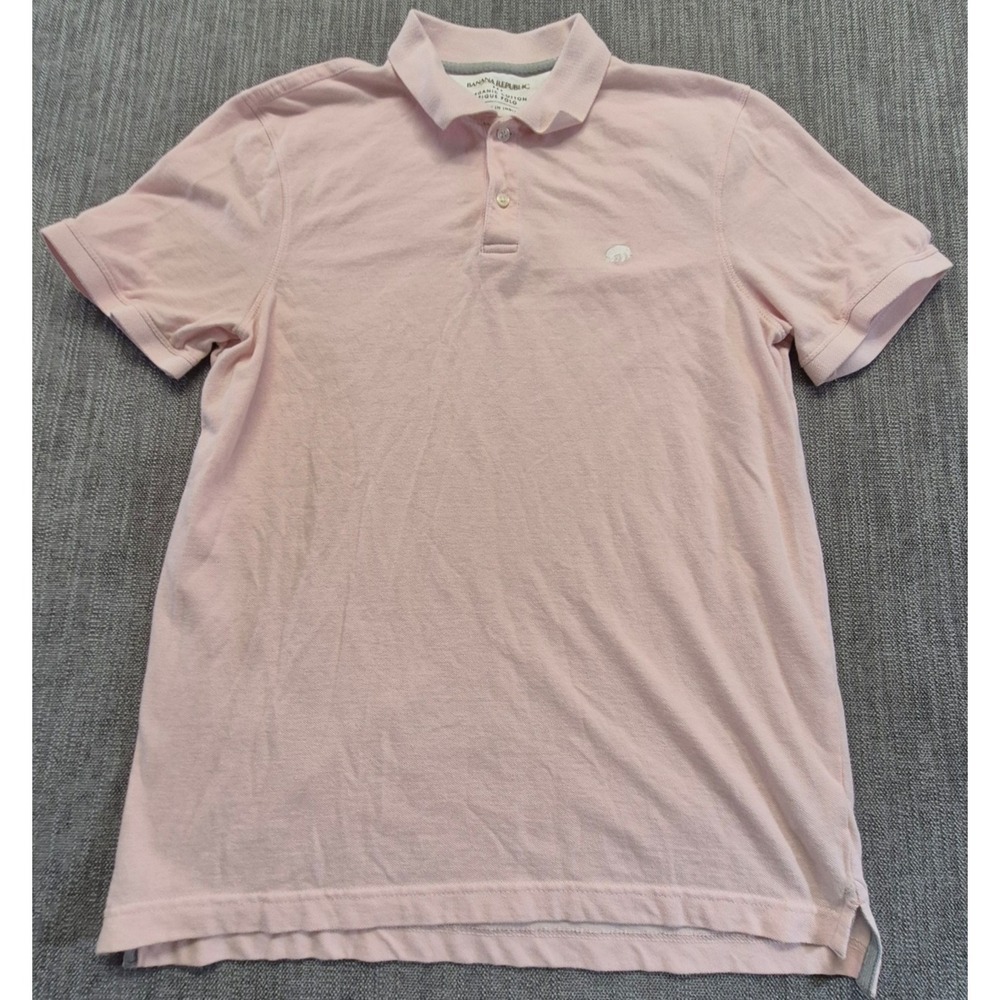 Banana Republic men's Pique light pink polo shirt LG Organic Cotton logo preppy